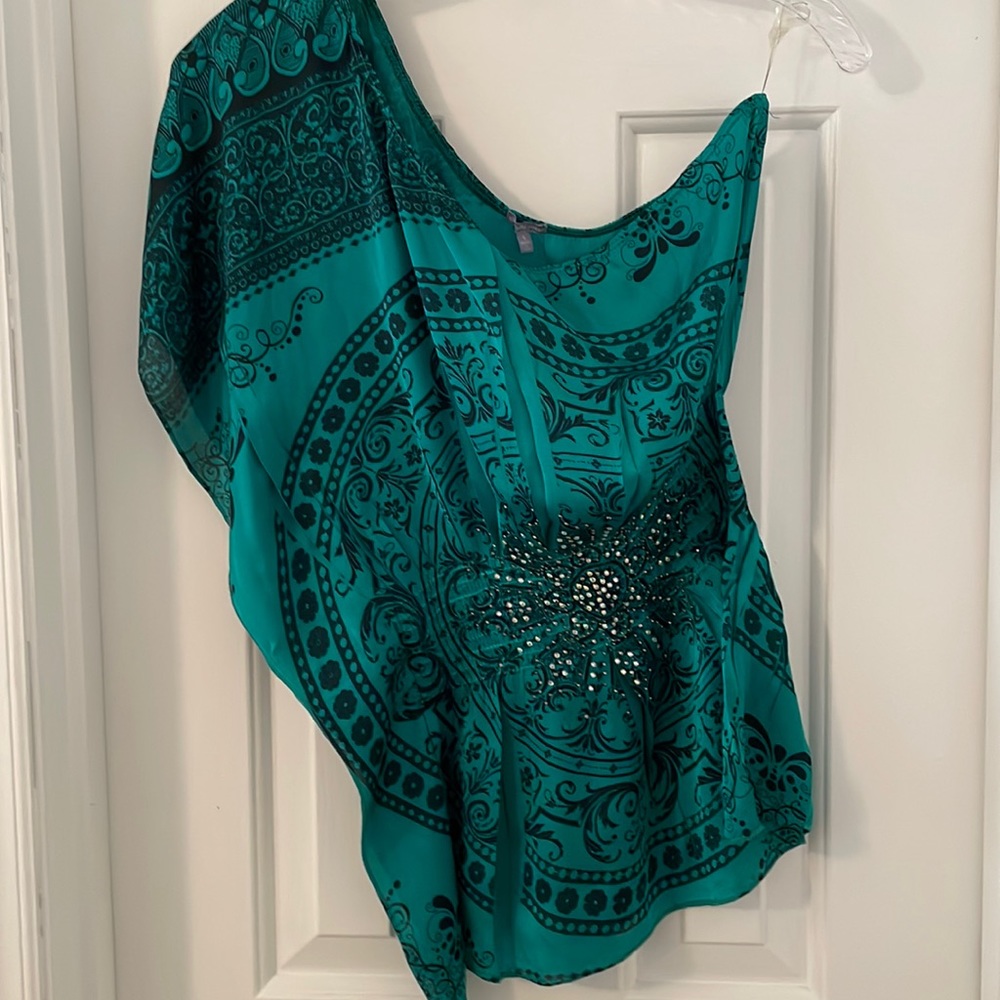 Charlotte Russe one shoulder, green beaded top